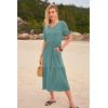 imageWomens Casual Summer Dress Casual Ruffle Short Sleeve V Neck A Line Flowy Tiered Beach Maxi Dresses with PocketsGreen