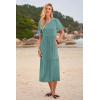 imageWomens Casual Summer Dress Casual Ruffle Short Sleeve V Neck A Line Flowy Tiered Beach Maxi Dresses with PocketsGreen
