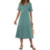 imageWomens Casual Summer Dress Casual Ruffle Short Sleeve V Neck A Line Flowy Tiered Beach Maxi Dresses with PocketsGreen
