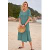 imageWomens Casual Summer Dress Casual Ruffle Short Sleeve V Neck A Line Flowy Tiered Beach Maxi Dresses with PocketsGreen