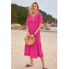 imageWomens Casual Summer Dress Casual Ruffle Short Sleeve V Neck A Line Flowy Tiered Beach Maxi Dresses with PocketsHot Pink