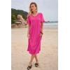 imageWomens Casual Summer Dress Casual Ruffle Short Sleeve V Neck A Line Flowy Tiered Beach Maxi Dresses with PocketsHot Pink