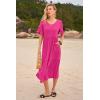 imageWomens Casual Summer Dress Casual Ruffle Short Sleeve V Neck A Line Flowy Tiered Beach Maxi Dresses with PocketsHot Pink