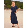 imageWomens Casual Summer Dress Casual Ruffle Short Sleeve V Neck A Line Flowy Tiered Beach Maxi Dresses with PocketsNavy Blue