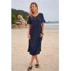 imageWomens Casual Summer Dress Casual Ruffle Short Sleeve V Neck A Line Flowy Tiered Beach Maxi Dresses with PocketsNavy Blue