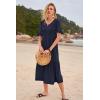 imageWomens Casual Summer Dress Casual Ruffle Short Sleeve V Neck A Line Flowy Tiered Beach Maxi Dresses with PocketsNavy Blue