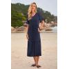 imageWomens Casual Summer Dress Casual Ruffle Short Sleeve V Neck A Line Flowy Tiered Beach Maxi Dresses with PocketsNavy Blue