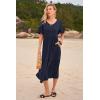 imageWomens Casual Summer Dress Casual Ruffle Short Sleeve V Neck A Line Flowy Tiered Beach Maxi Dresses with PocketsNavy Blue