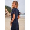 imageWomens Casual Summer Dress Casual Ruffle Short Sleeve V Neck A Line Flowy Tiered Beach Maxi Dresses with PocketsNavy Blue