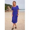 imageWomens Casual Summer Dress Casual Ruffle Short Sleeve V Neck A Line Flowy Tiered Beach Maxi Dresses with PocketsRoyal Blue