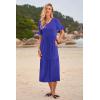 imageWomens Casual Summer Dress Casual Ruffle Short Sleeve V Neck A Line Flowy Tiered Beach Maxi Dresses with PocketsRoyal Blue