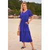 imageWomens Casual Summer Dress Casual Ruffle Short Sleeve V Neck A Line Flowy Tiered Beach Maxi Dresses with PocketsRoyal Blue
