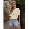 imageWomens Eyelet Tops Puff Short Sleeve Blouses Dressy Casual Cute Hollow Out Crochet Lace Embroidered Summer ShirtsBeige