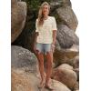 imageWomens Eyelet Tops Puff Short Sleeve Blouses Dressy Casual Cute Hollow Out Crochet Lace Embroidered Summer ShirtsBeige