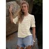 imageWomens Eyelet Tops Puff Short Sleeve Blouses Dressy Casual Cute Hollow Out Crochet Lace Embroidered Summer ShirtsBeige
