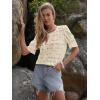 imageWomens Eyelet Tops Puff Short Sleeve Blouses Dressy Casual Cute Hollow Out Crochet Lace Embroidered Summer ShirtsBeige