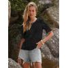 imageWomens Eyelet Tops Puff Short Sleeve Blouses Dressy Casual Cute Hollow Out Crochet Lace Embroidered Summer ShirtsBlack