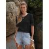 imageWomens Eyelet Tops Puff Short Sleeve Blouses Dressy Casual Cute Hollow Out Crochet Lace Embroidered Summer ShirtsBlack
