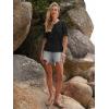 imageWomens Eyelet Tops Puff Short Sleeve Blouses Dressy Casual Cute Hollow Out Crochet Lace Embroidered Summer ShirtsBlack
