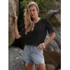 imageWomens Eyelet Tops Puff Short Sleeve Blouses Dressy Casual Cute Hollow Out Crochet Lace Embroidered Summer ShirtsBlack