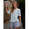 imageWomens Eyelet Tops Puff Short Sleeve Blouses Dressy Casual Cute Hollow Out Crochet Lace Embroidered Summer ShirtsBlue
