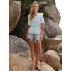 imageWomens Eyelet Tops Puff Short Sleeve Blouses Dressy Casual Cute Hollow Out Crochet Lace Embroidered Summer ShirtsBlue