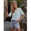 imageWomens Eyelet Tops Puff Short Sleeve Blouses Dressy Casual Cute Hollow Out Crochet Lace Embroidered Summer ShirtsBlue