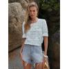 imageWomens Eyelet Tops Puff Short Sleeve Blouses Dressy Casual Cute Hollow Out Crochet Lace Embroidered Summer ShirtsBlue