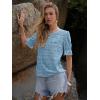 imageWomens Eyelet Tops Puff Short Sleeve Blouses Dressy Casual Cute Hollow Out Crochet Lace Embroidered Summer ShirtsBlue Grey
