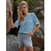imageWomens Eyelet Tops Puff Short Sleeve Blouses Dressy Casual Cute Hollow Out Crochet Lace Embroidered Summer ShirtsBlue Grey