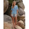 imageWomens Eyelet Tops Puff Short Sleeve Blouses Dressy Casual Cute Hollow Out Crochet Lace Embroidered Summer ShirtsBlue Grey