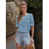 imageWomens Eyelet Tops Puff Short Sleeve Blouses Dressy Casual Cute Hollow Out Crochet Lace Embroidered Summer ShirtsBlue Grey