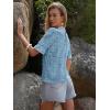 imageWomens Eyelet Tops Puff Short Sleeve Blouses Dressy Casual Cute Hollow Out Crochet Lace Embroidered Summer ShirtsBlue Grey