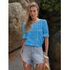 imageWomens Eyelet Tops Puff Short Sleeve Blouses Dressy Casual Cute Hollow Out Crochet Lace Embroidered Summer ShirtsBright Blue