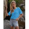 imageWomens Eyelet Tops Puff Short Sleeve Blouses Dressy Casual Cute Hollow Out Crochet Lace Embroidered Summer ShirtsBright Blue