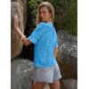 imageWomens Eyelet Tops Puff Short Sleeve Blouses Dressy Casual Cute Hollow Out Crochet Lace Embroidered Summer ShirtsBright Blue