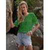 imageWomens Eyelet Tops Puff Short Sleeve Blouses Dressy Casual Cute Hollow Out Crochet Lace Embroidered Summer ShirtsGreen