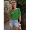 imageWomens Eyelet Tops Puff Short Sleeve Blouses Dressy Casual Cute Hollow Out Crochet Lace Embroidered Summer ShirtsGreen