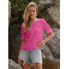 imageWomens Eyelet Tops Puff Short Sleeve Blouses Dressy Casual Cute Hollow Out Crochet Lace Embroidered Summer ShirtsHot Pink