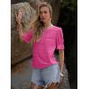 imageWomens Eyelet Tops Puff Short Sleeve Blouses Dressy Casual Cute Hollow Out Crochet Lace Embroidered Summer ShirtsHot Pink