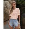 imageWomens Eyelet Tops Puff Short Sleeve Blouses Dressy Casual Cute Hollow Out Crochet Lace Embroidered Summer ShirtsPink