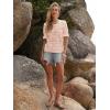 imageWomens Eyelet Tops Puff Short Sleeve Blouses Dressy Casual Cute Hollow Out Crochet Lace Embroidered Summer ShirtsPink