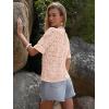 imageWomens Eyelet Tops Puff Short Sleeve Blouses Dressy Casual Cute Hollow Out Crochet Lace Embroidered Summer ShirtsPink