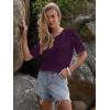imageWomens Eyelet Tops Puff Short Sleeve Blouses Dressy Casual Cute Hollow Out Crochet Lace Embroidered Summer ShirtsPurple