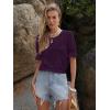 imageWomens Eyelet Tops Puff Short Sleeve Blouses Dressy Casual Cute Hollow Out Crochet Lace Embroidered Summer ShirtsPurple