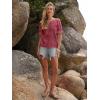 imageWomens Eyelet Tops Puff Short Sleeve Blouses Dressy Casual Cute Hollow Out Crochet Lace Embroidered Summer ShirtsReddish Brown