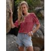 imageWomens Eyelet Tops Puff Short Sleeve Blouses Dressy Casual Cute Hollow Out Crochet Lace Embroidered Summer ShirtsReddish Brown
