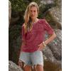 imageWomens Eyelet Tops Puff Short Sleeve Blouses Dressy Casual Cute Hollow Out Crochet Lace Embroidered Summer ShirtsReddish Brown