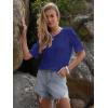 imageWomens Eyelet Tops Puff Short Sleeve Blouses Dressy Casual Cute Hollow Out Crochet Lace Embroidered Summer ShirtsRoyal Blue