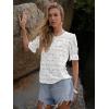 imageWomens Eyelet Tops Puff Short Sleeve Blouses Dressy Casual Cute Hollow Out Crochet Lace Embroidered Summer ShirtsWhite